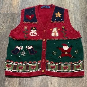 Ugly Christmas vest! Karen Scott hand embroidered Christmas vest